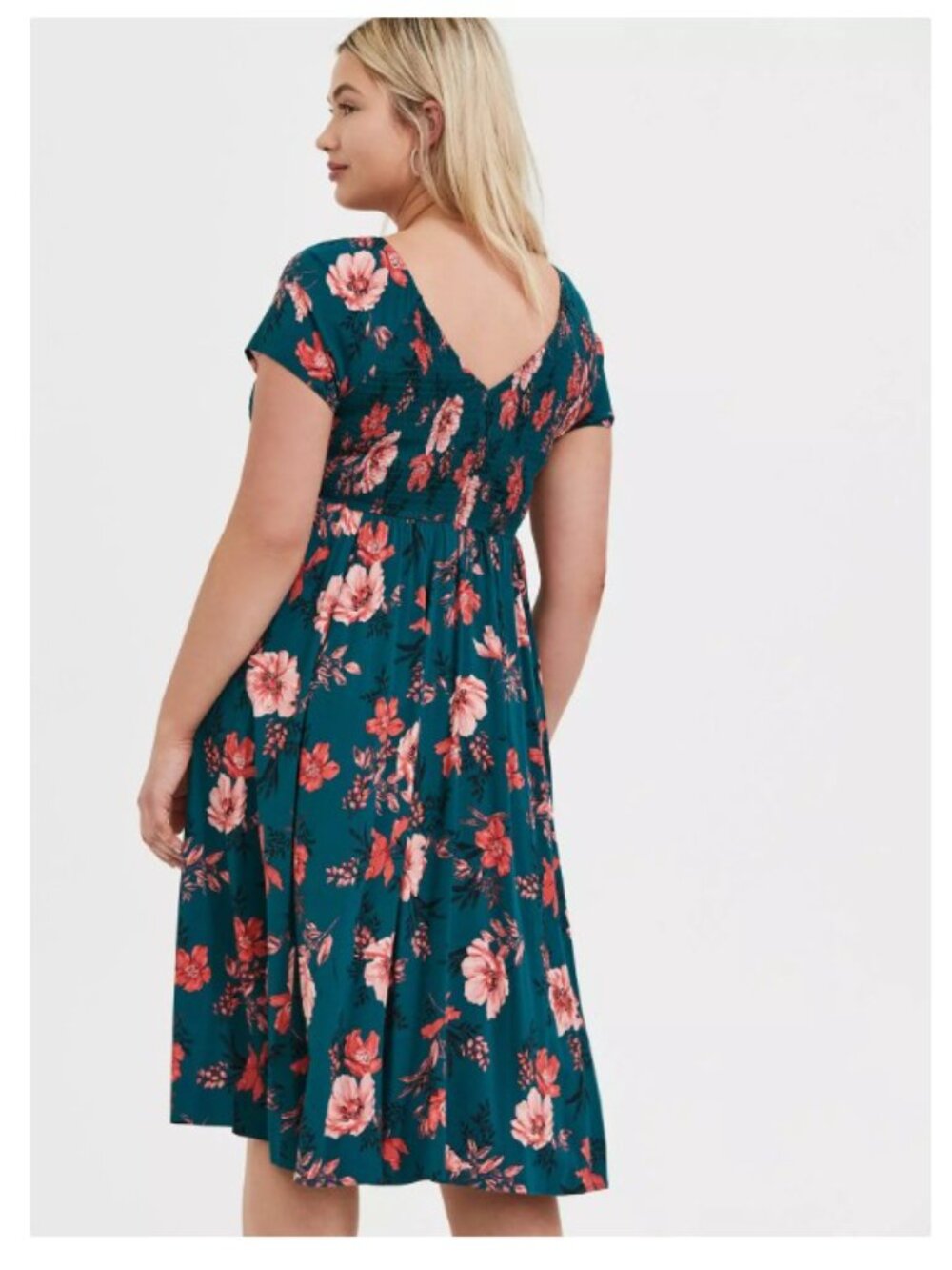 Torrid Brand Size 0 Women's 12 Floral Teal Midi Challis Smocked Dress - Picture 3 of 5